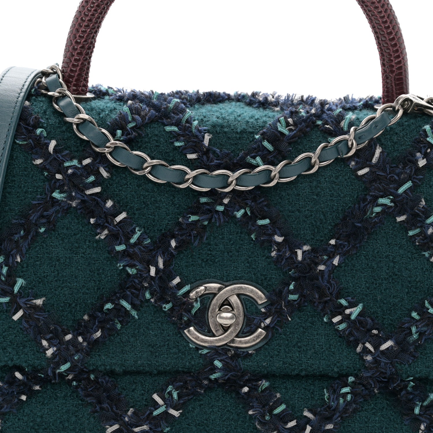 Chanel Tweed Lizard Quilted Small Coco Handle Flap Green Multicolor 8 of 10