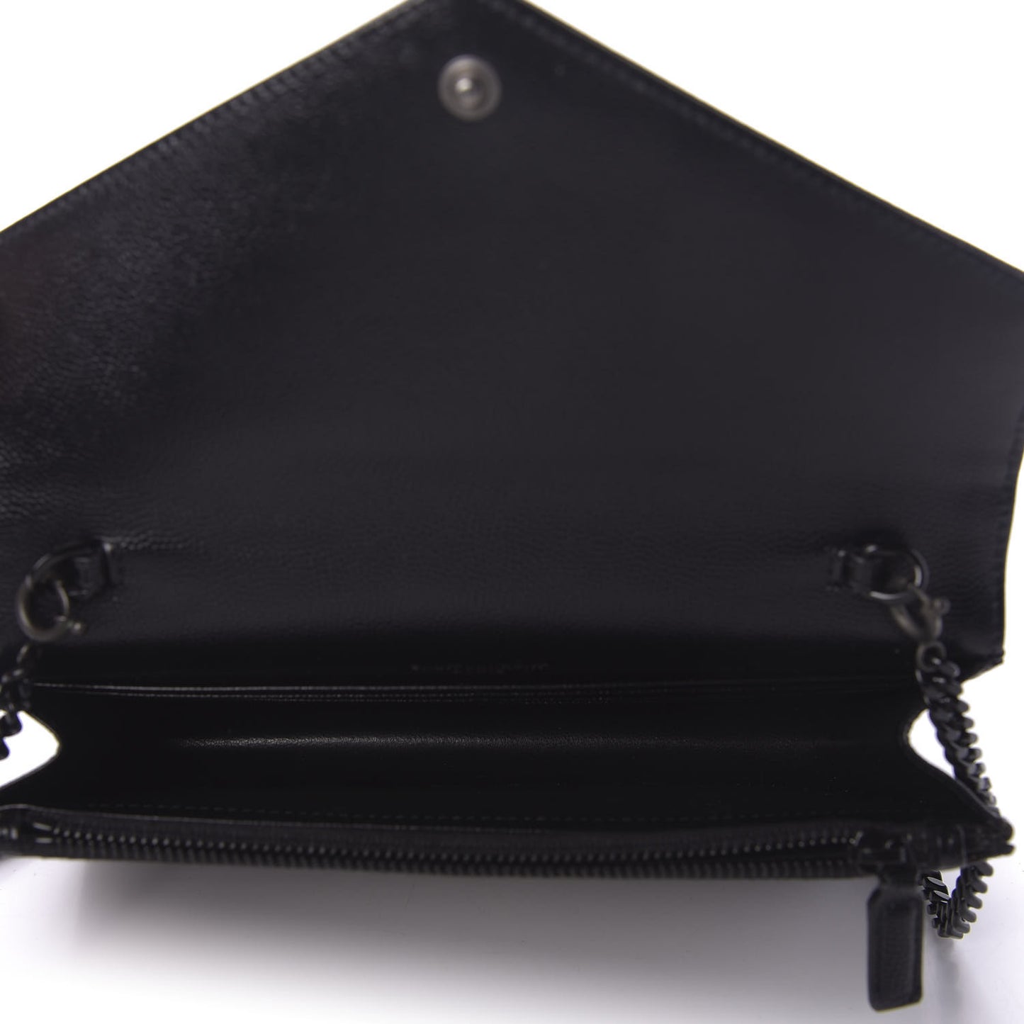 Grain De Poudre Matelasse Chevron Monogram Envelope Chain Wallet Black