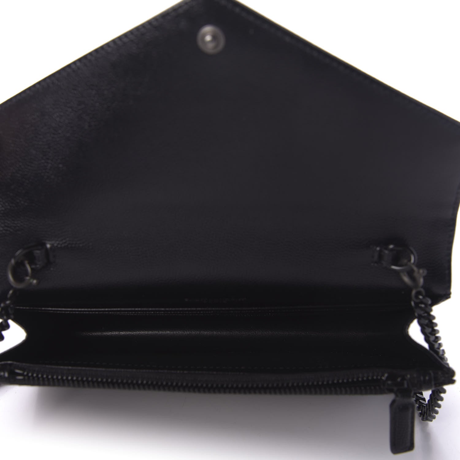 Saint Laurent Grain De Poudre Matelasse Chevron Monogram Envelope Chain Wallet Black 5 of 10