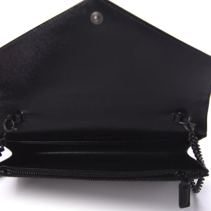 Saint Laurent Grain De Poudre Matelasse Chevron Monogram Envelope Chain Wallet Black 5 of 10