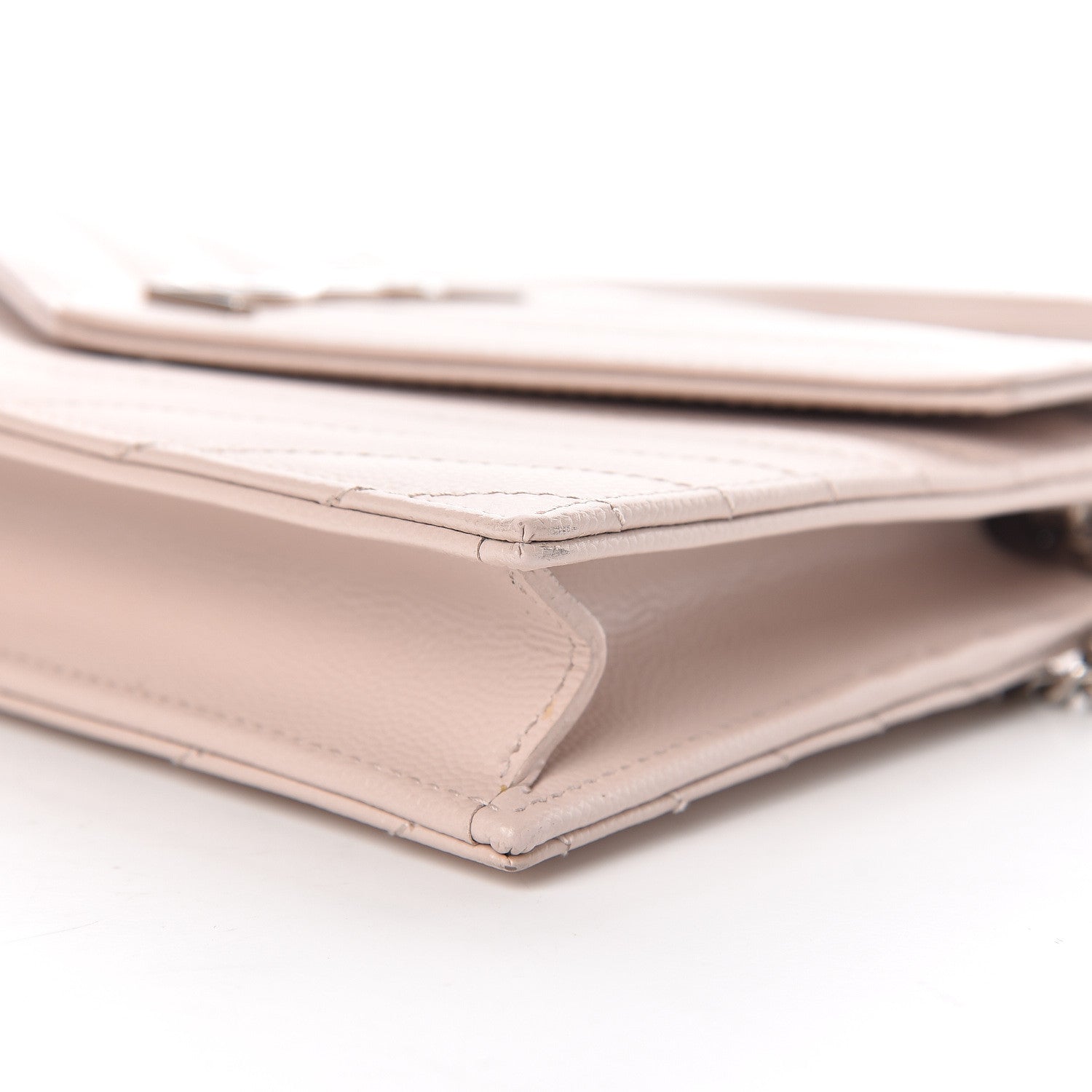 Saint Laurent Grain De Poudre Matelasse Chevron Monogram Envelope Chain Wallet Marble Pink 8 of 11