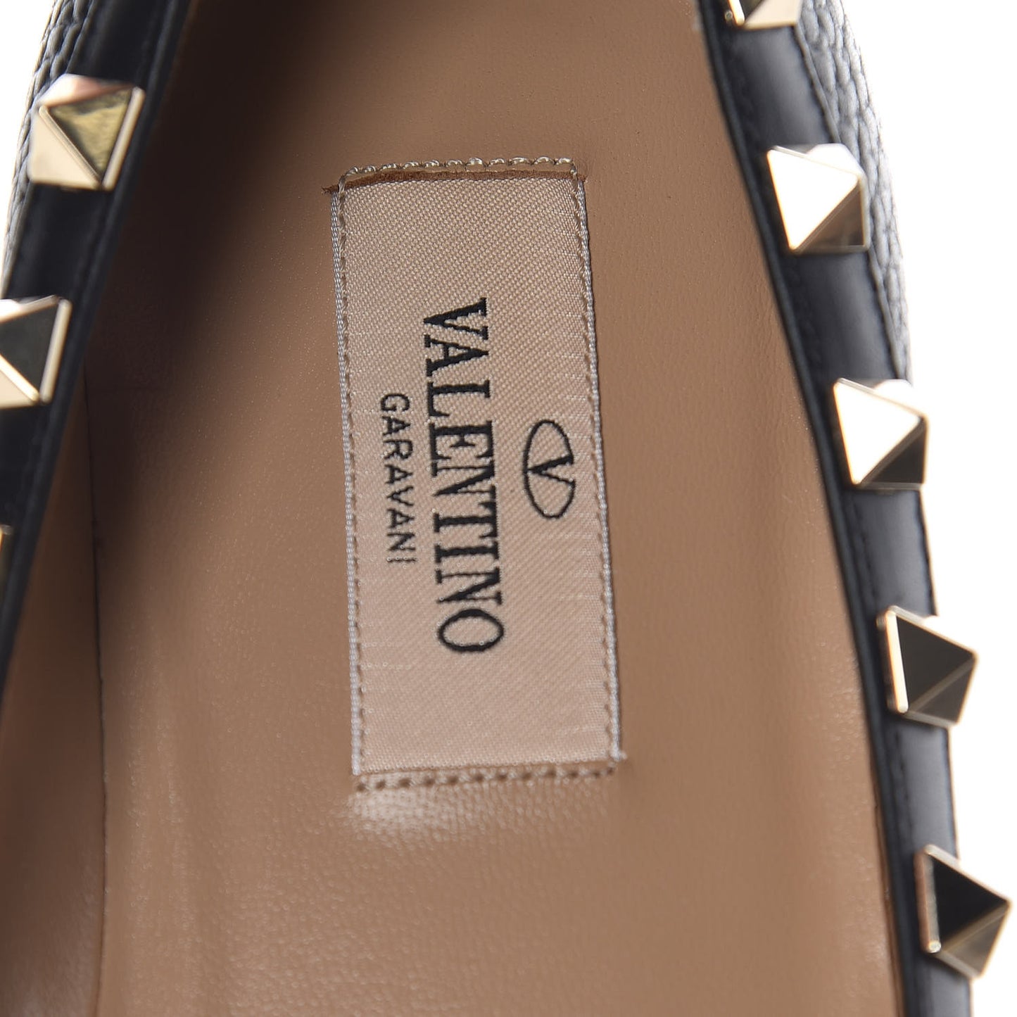 Pebbled Calfskin Rockstud Ballerina Flats 35.5 Black