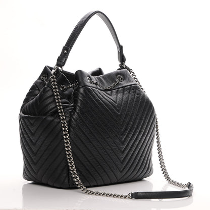 Chanel Deerskin Chevron Large CC Chain Bucket Drawstring Bag Black 4 of 7