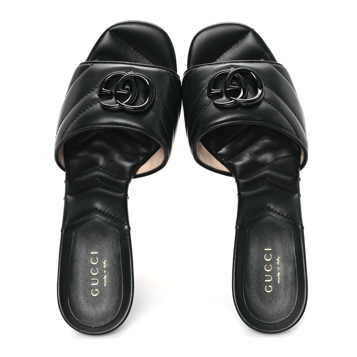 Nappa Matelasse Monochrome GG Marmont 75mm Slide Sandals 35.5 Black