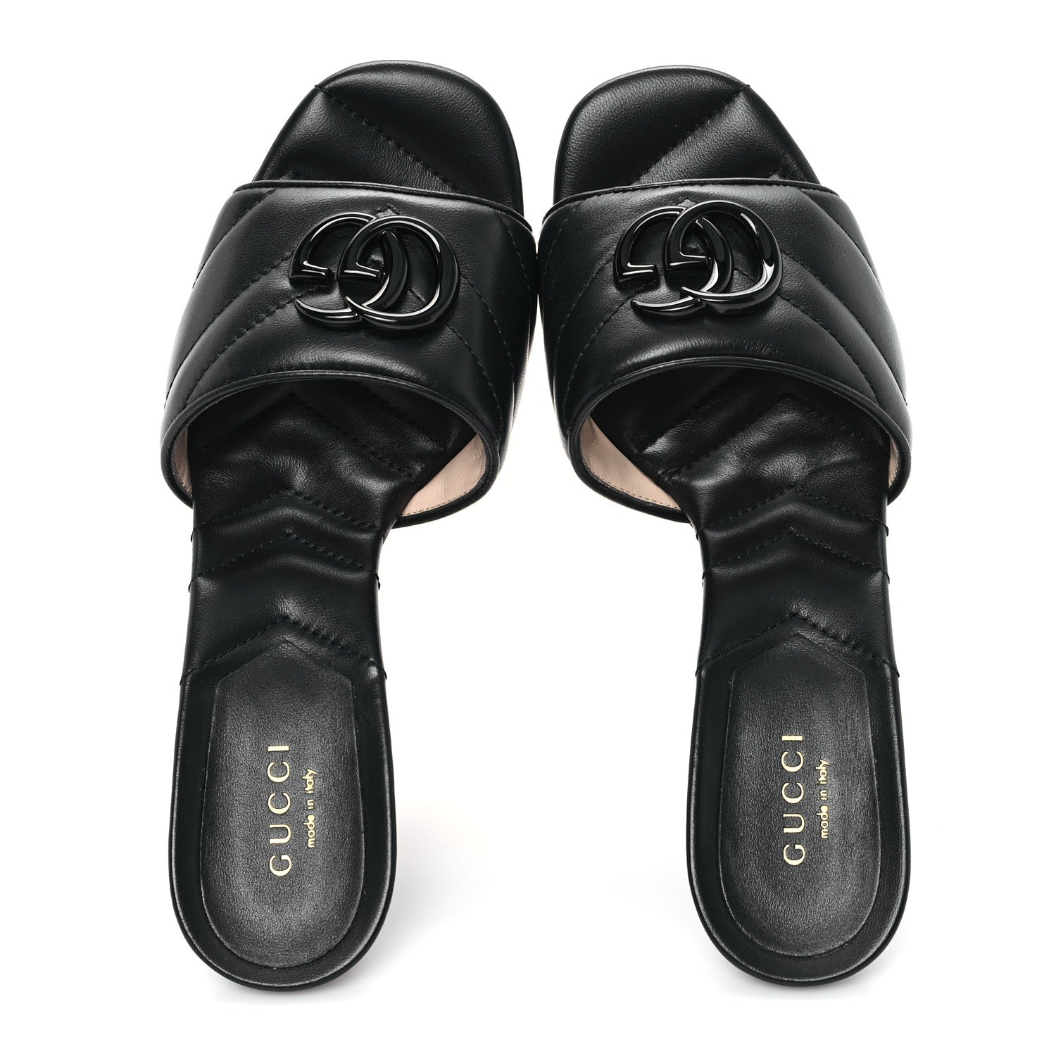 Gucci Nappa Matelasse Monochrome GG Marmont 75mm Slide Sandals 35.5 Black 2 of 10