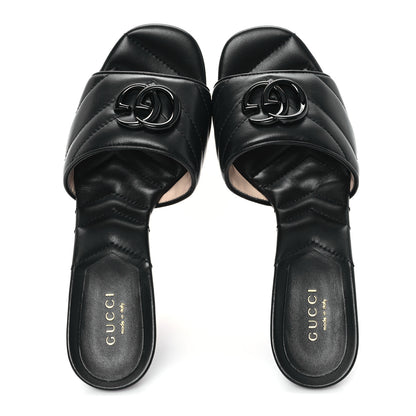 Gucci Nappa Matelasse Monochrome GG Marmont 75mm Slide Sandals 35.5 Black 2 of 10