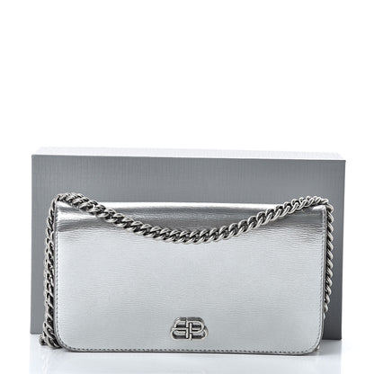 Balenciaga Metallic Grained Calfskin BB Phone Holder Wallet On Chain Silver 11 of 11