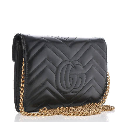 Gucci Calfskin Matelasse Mini GG Marmont Chain Wallet Black 3 of 9