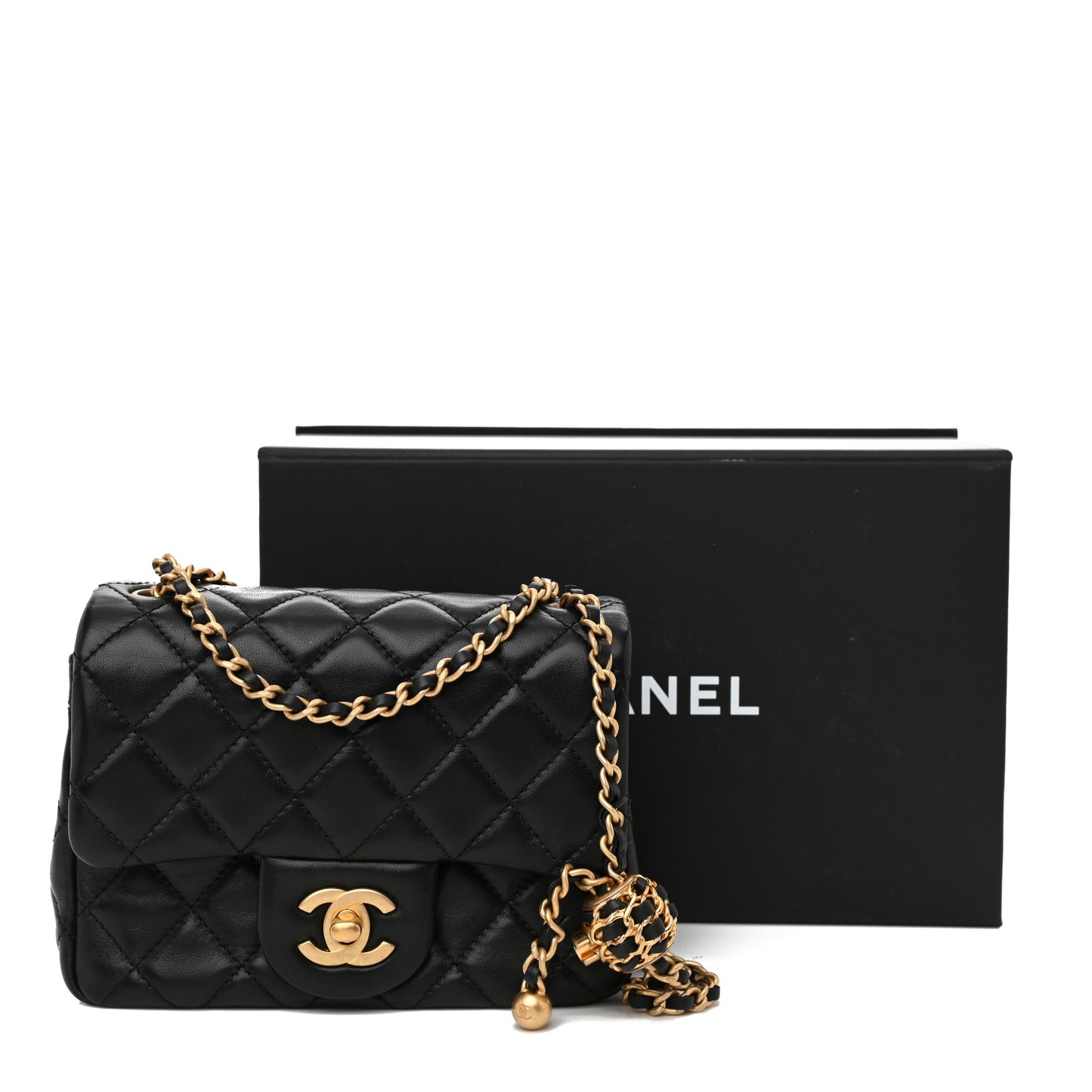 Lambskin Quilted Mini Pearl Crush Flap Black