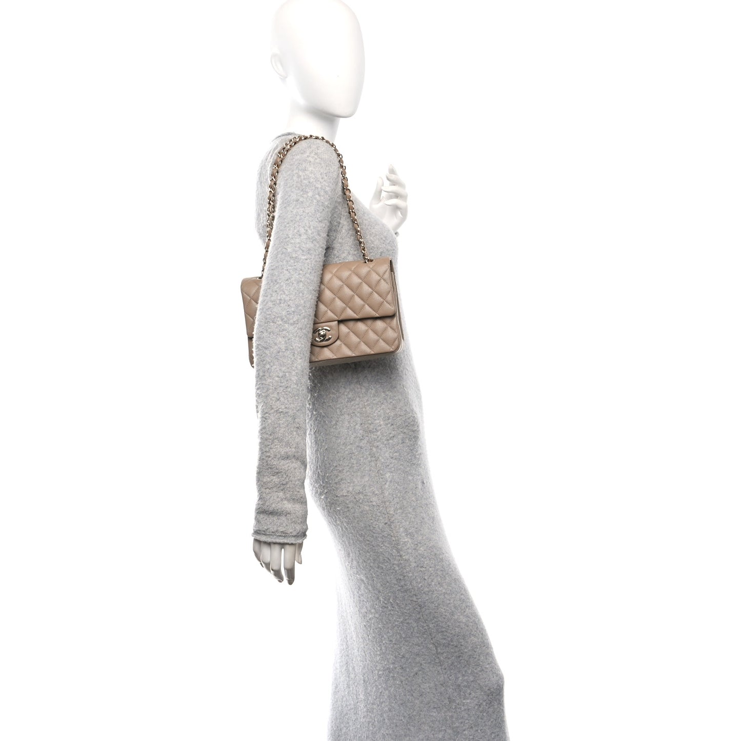 Caviar Quilted Medium Double Flap Dark Beige