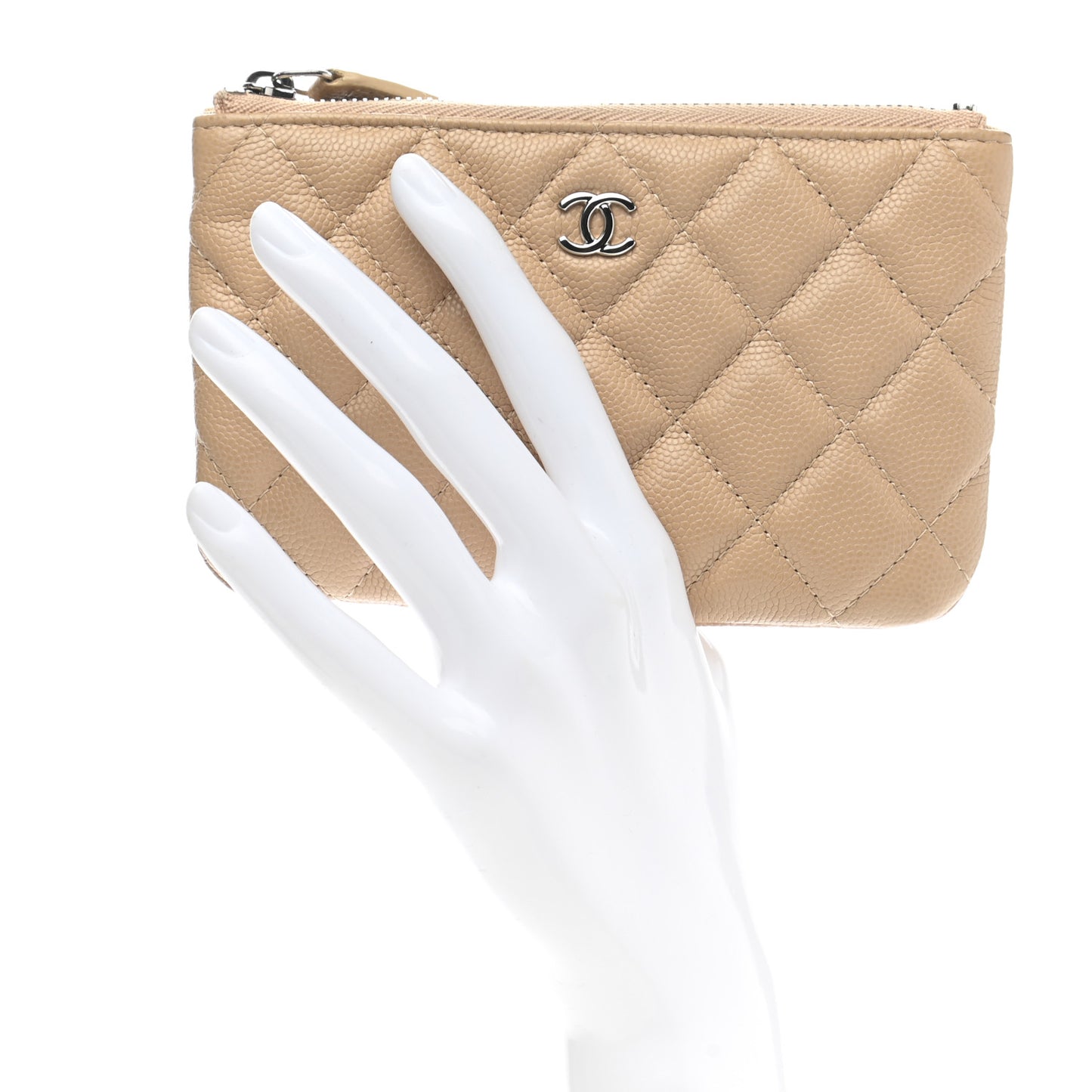 Caviar Quilted Small Cosmetic Case Beige