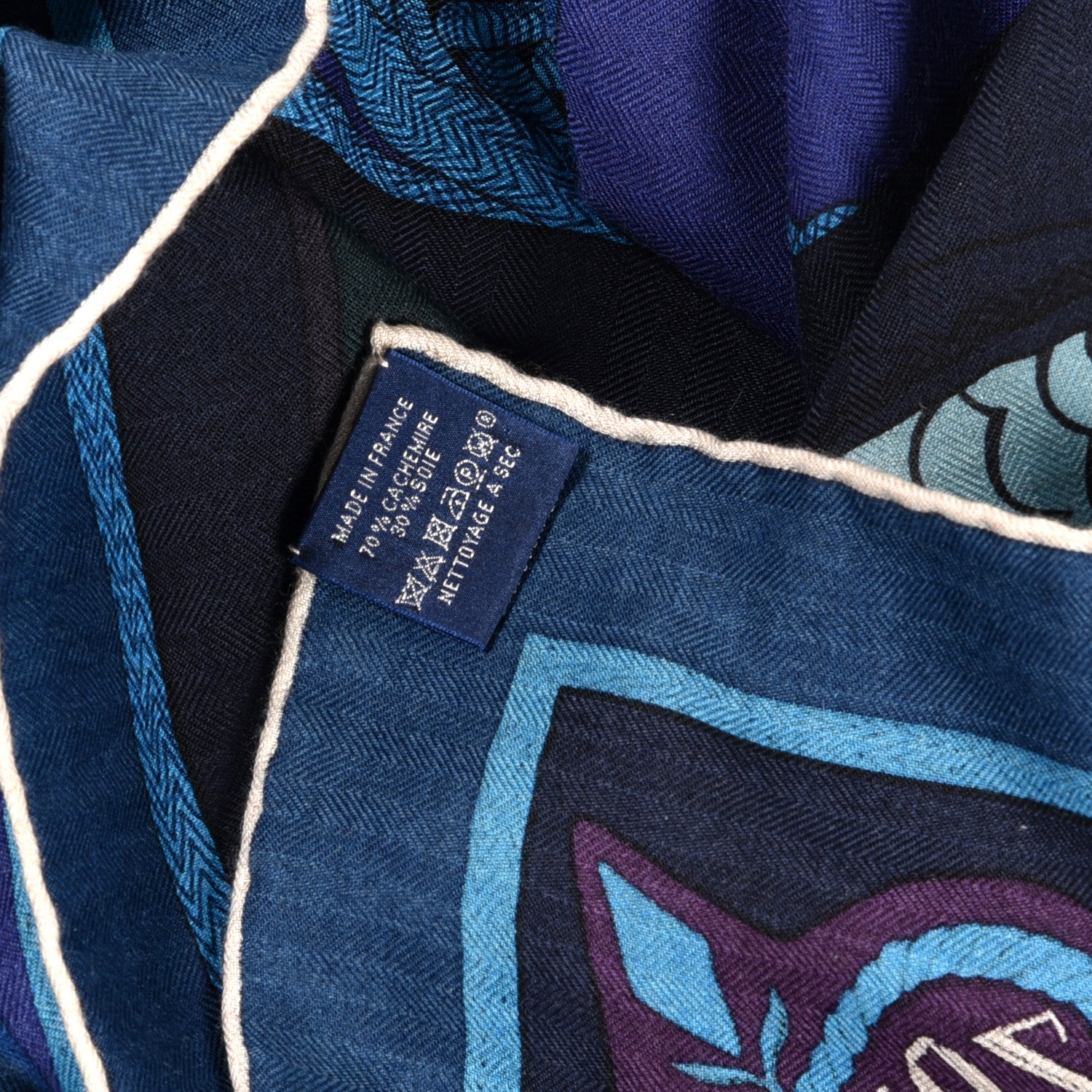 Hermes Cashmere Silk Zouaves Et Dragons Shawl 140 Marine Bordeaux Cobalt 6 of 6