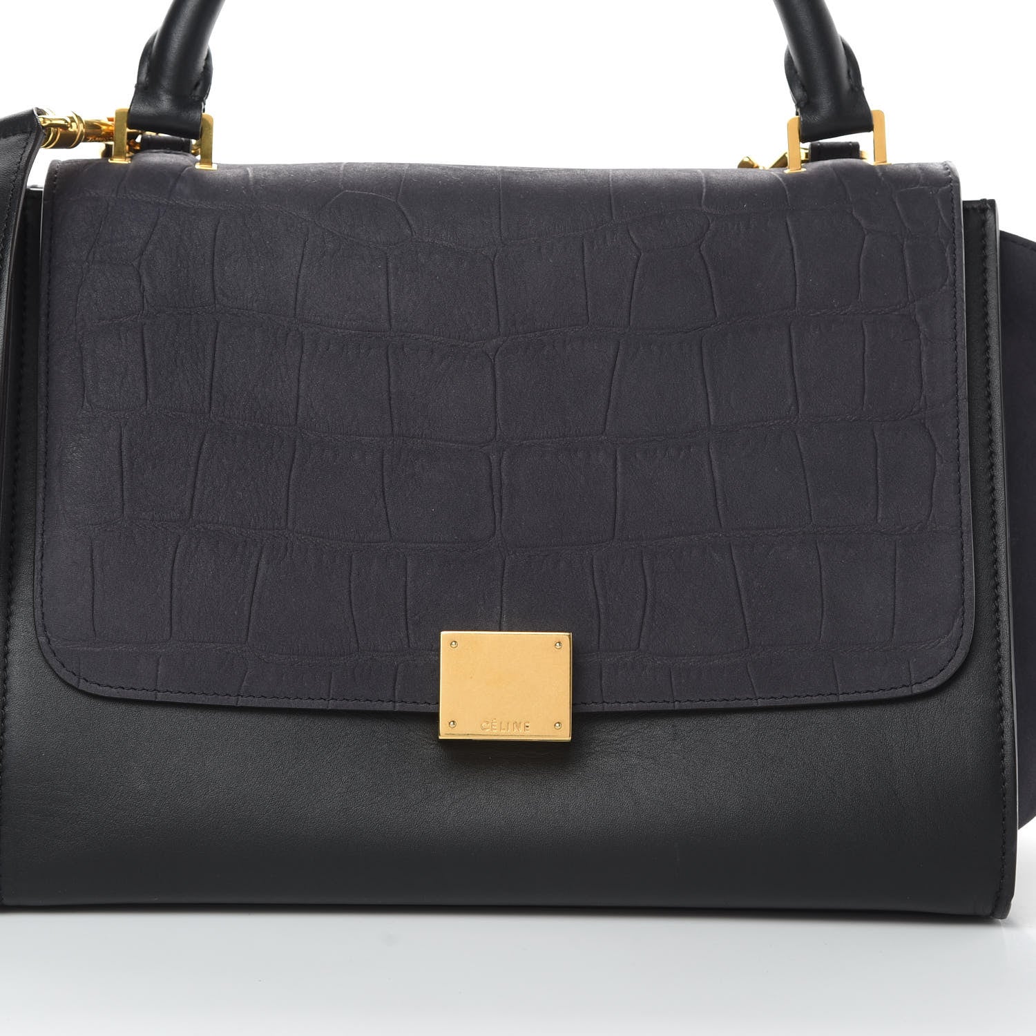 Celine Nubuck Crocodile Embossed Small Trapeze Navy 8 of 18