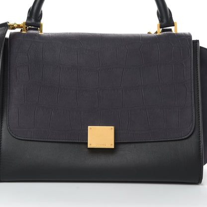 Celine Nubuck Crocodile Embossed Small Trapeze Navy 8 of 18