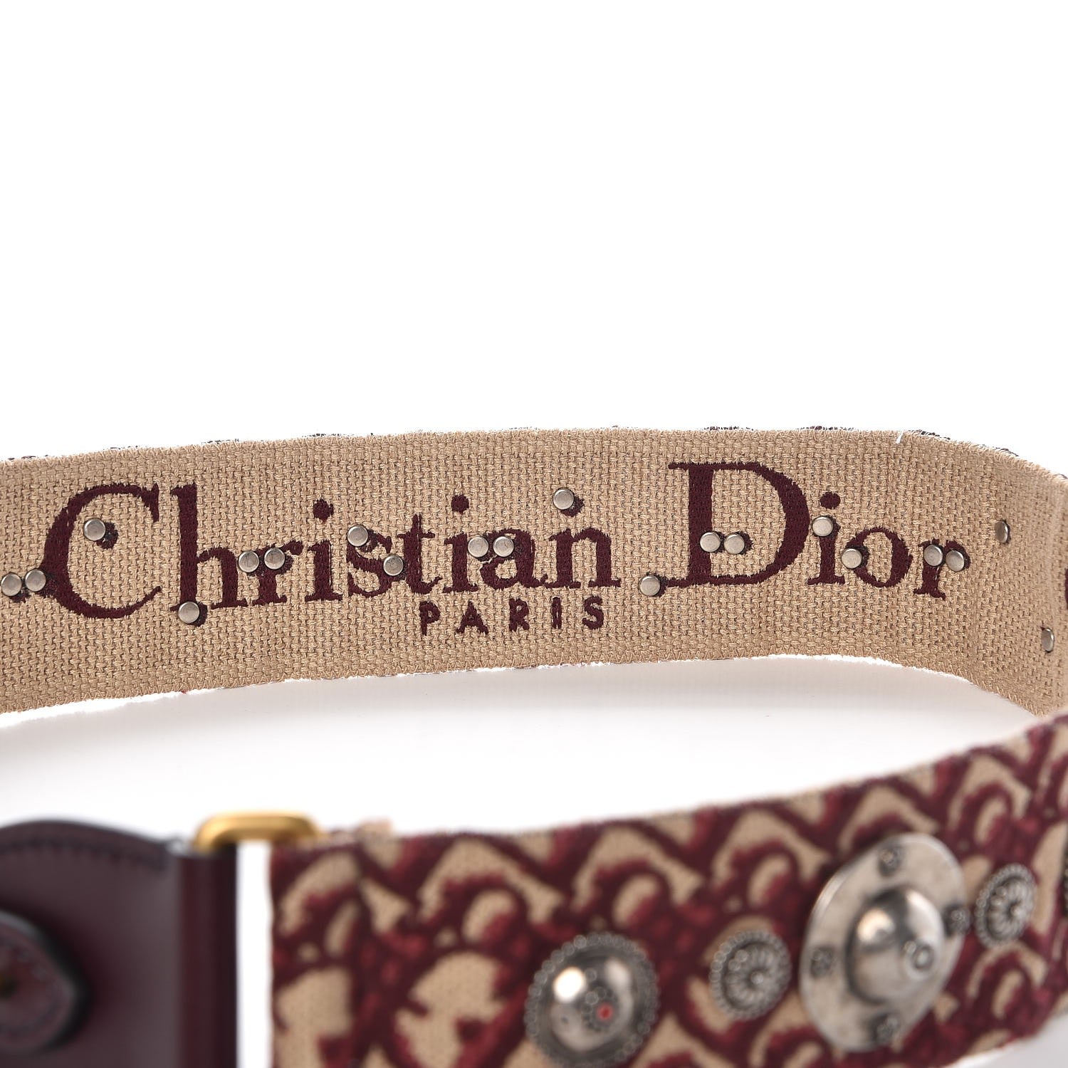 Christian Dior Oblique Studded Shoulder Strap Burgundy 4 of 5