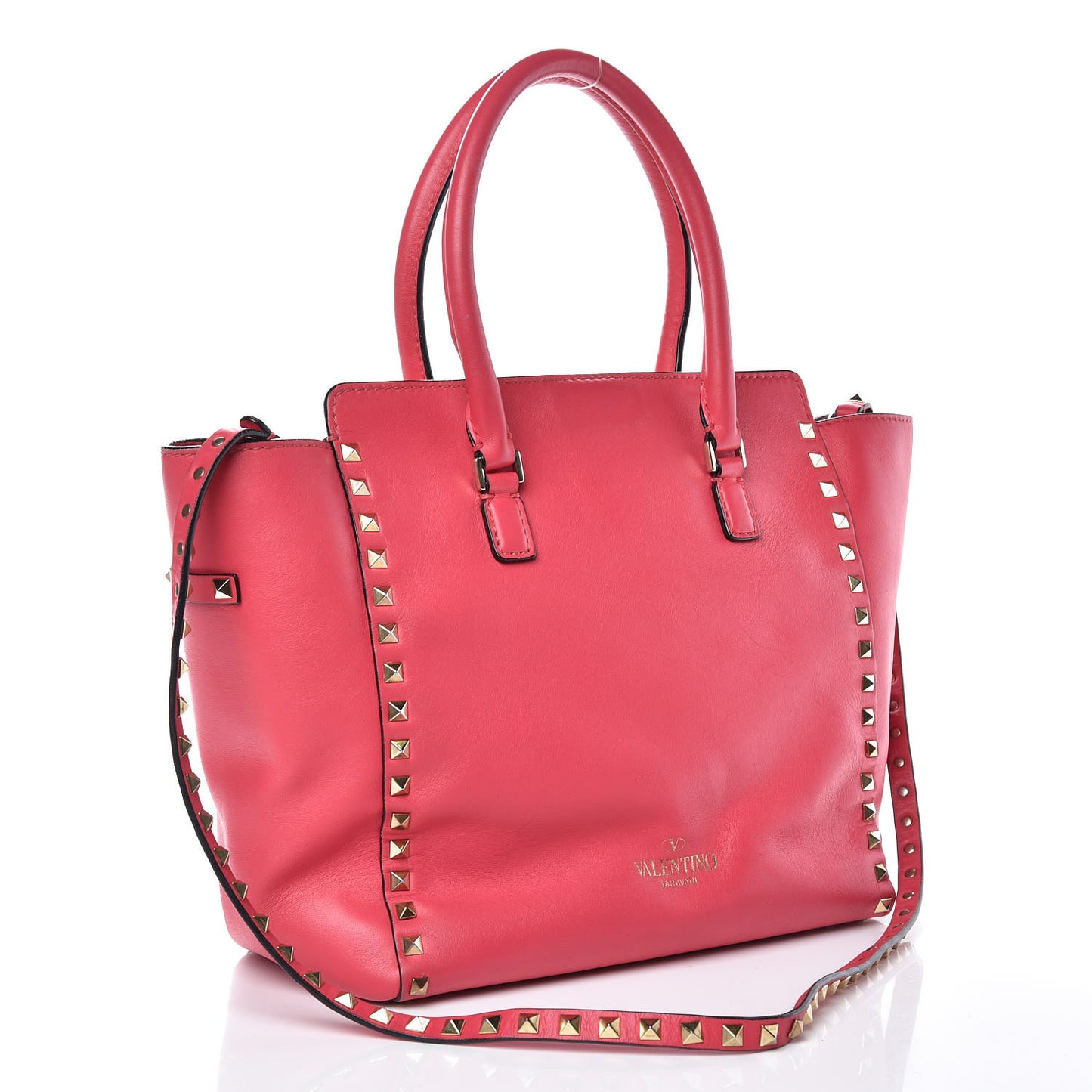 Vitello Rockstud Double Handle Tote Deep Rose