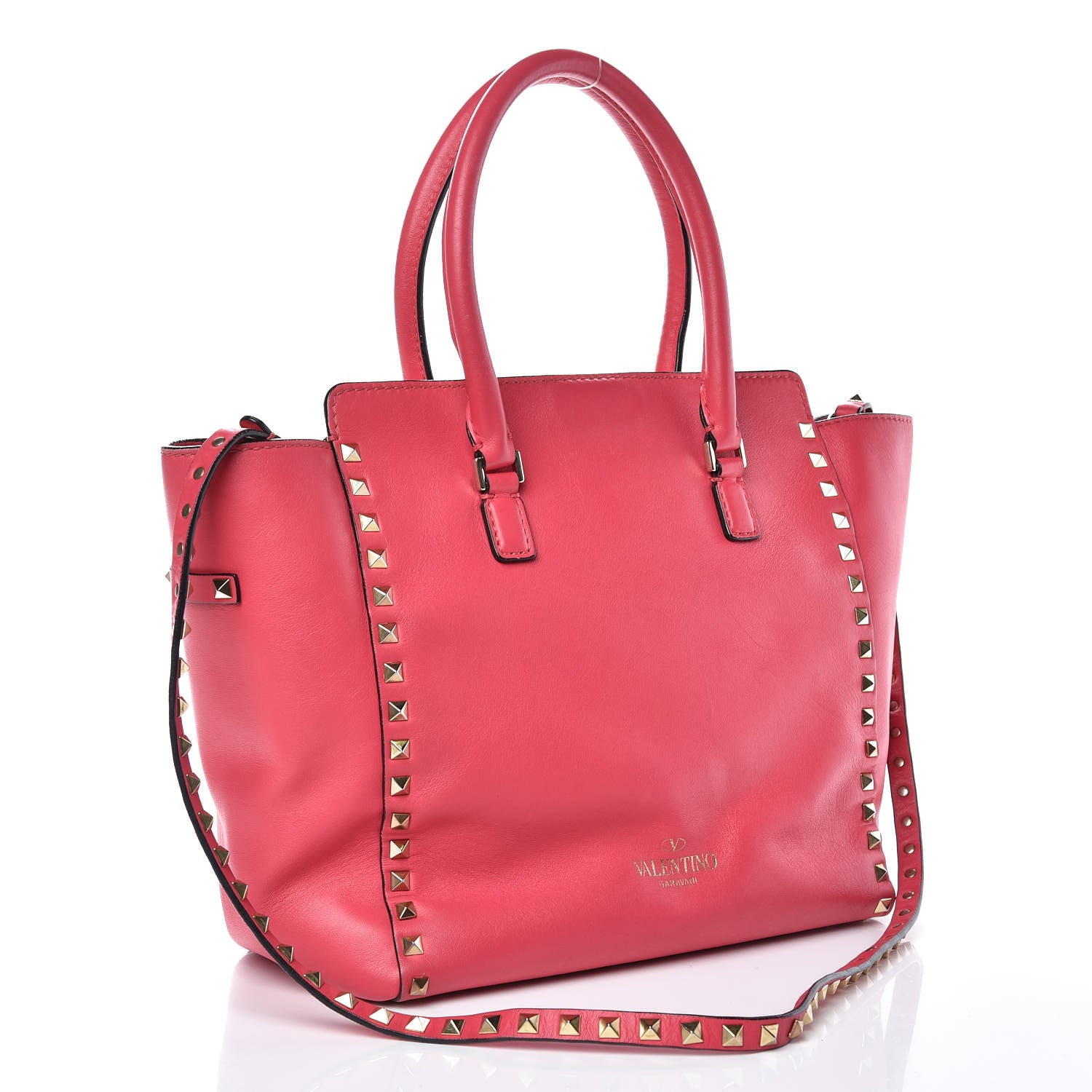 Valentino Garavani Vitello Rockstud Double Handle Tote Deep Rose 3 of 9