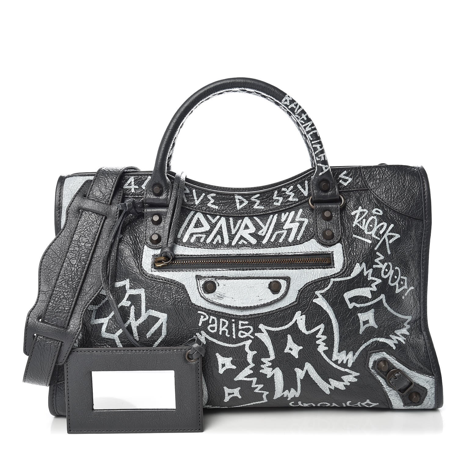 Balenciaga Agneau Arena Graffiti All Over Classic Hardware City Gris Fossile White 1 of 10