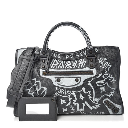 Balenciaga Agneau Arena Graffiti All Over Classic Hardware City Gris Fossile White 1 of 10