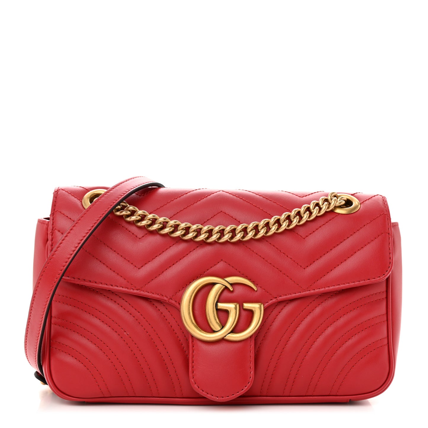 Calfskin Matelasse Small GG Marmont Shoulder Bag Hibiscus Red