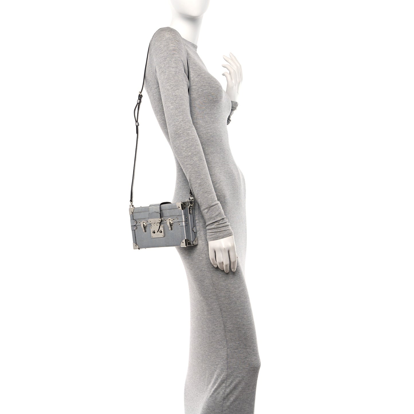 Metallic Lizard Petite Malle Silver