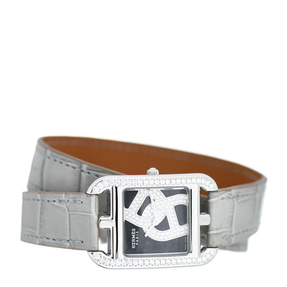 Hermes Stainless Steel Alligator Diamond Bezel 23mm Cape Cod Double Tour Chaine d'Ancre Joaillier Quartz Watch Gris Perle 2 of 5