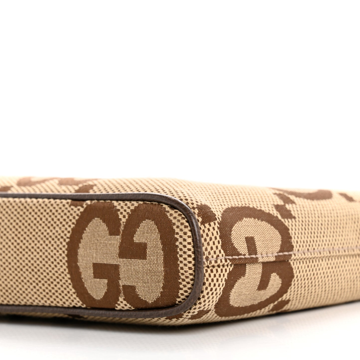 Monogram Jumbo GG Textured Dollar Calfskin Web Wristlet Messenger Bag Camel Ebony New Acero