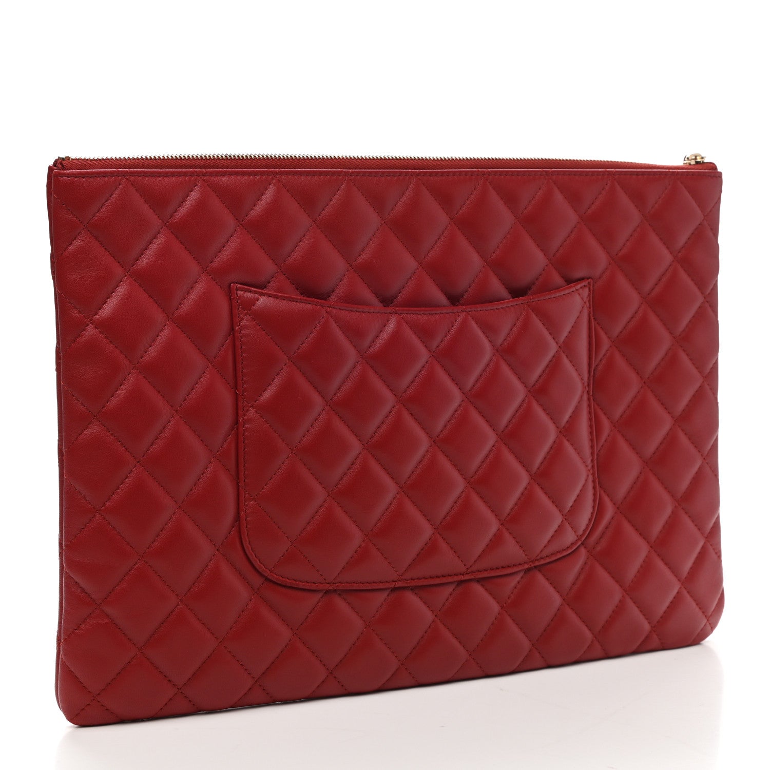 Chanel Lambskin Quilted Large Cosmetic Case Red 3 of 7