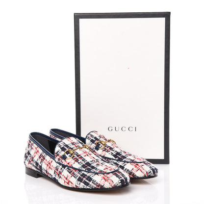 Gucci Tweed Check Horsebit Womens Jordaan Loafers 39 Gardenia Ink Blue Agata 9 of 9