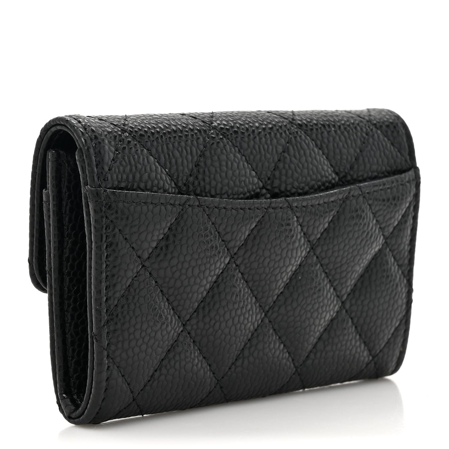 Caviar Quilted Flap Card Holder Wallet Black
