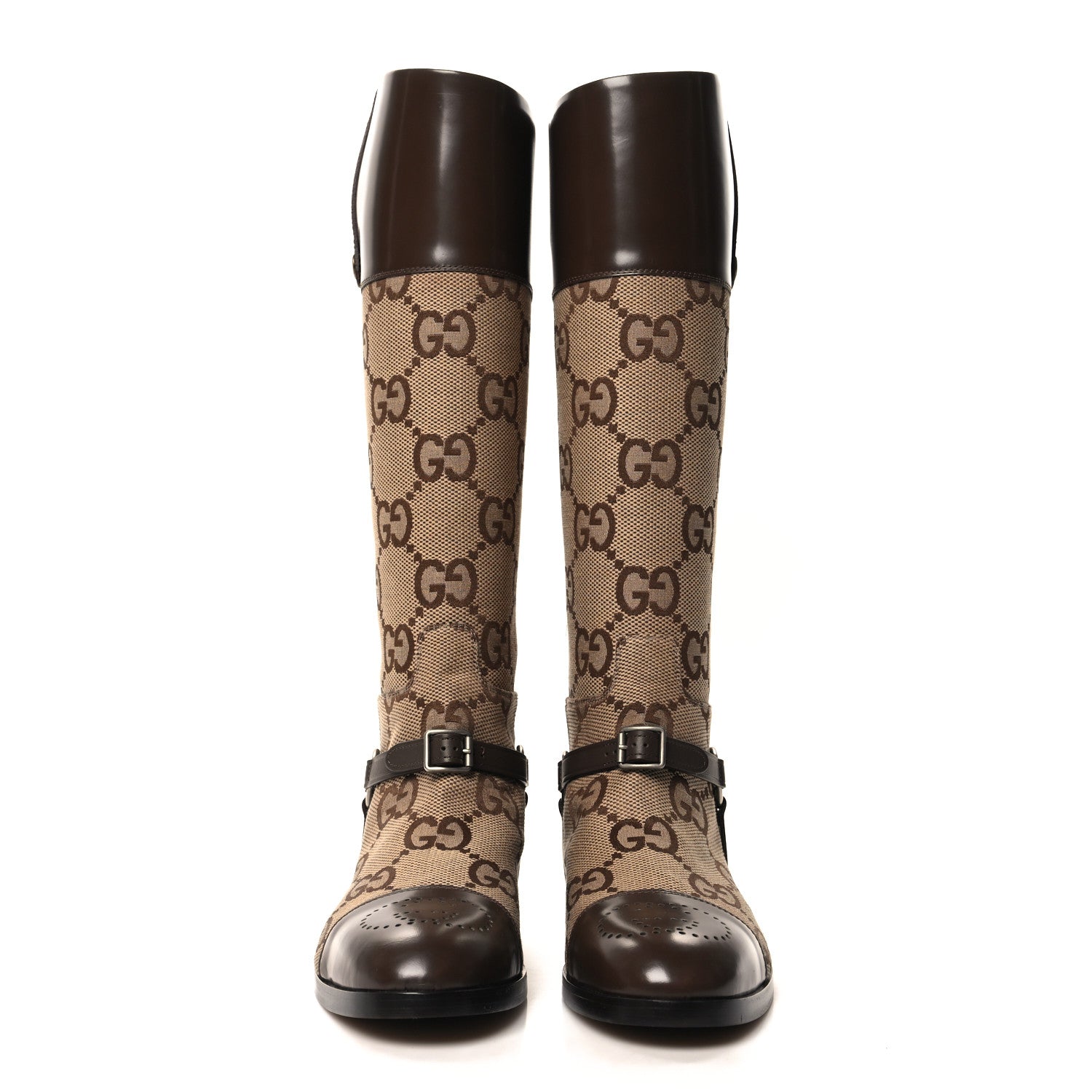 Gucci Monogram Jumbo GG Cordovan Lux Mens Zelda Harness Riding Boots 8 Camel Ebony New 9.5 Acero 2 of 8
