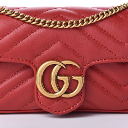 Gucci Calfskin Matelasse Super Mini GG Marmont Shoulder Bag Hibiscus Red 9 of 12