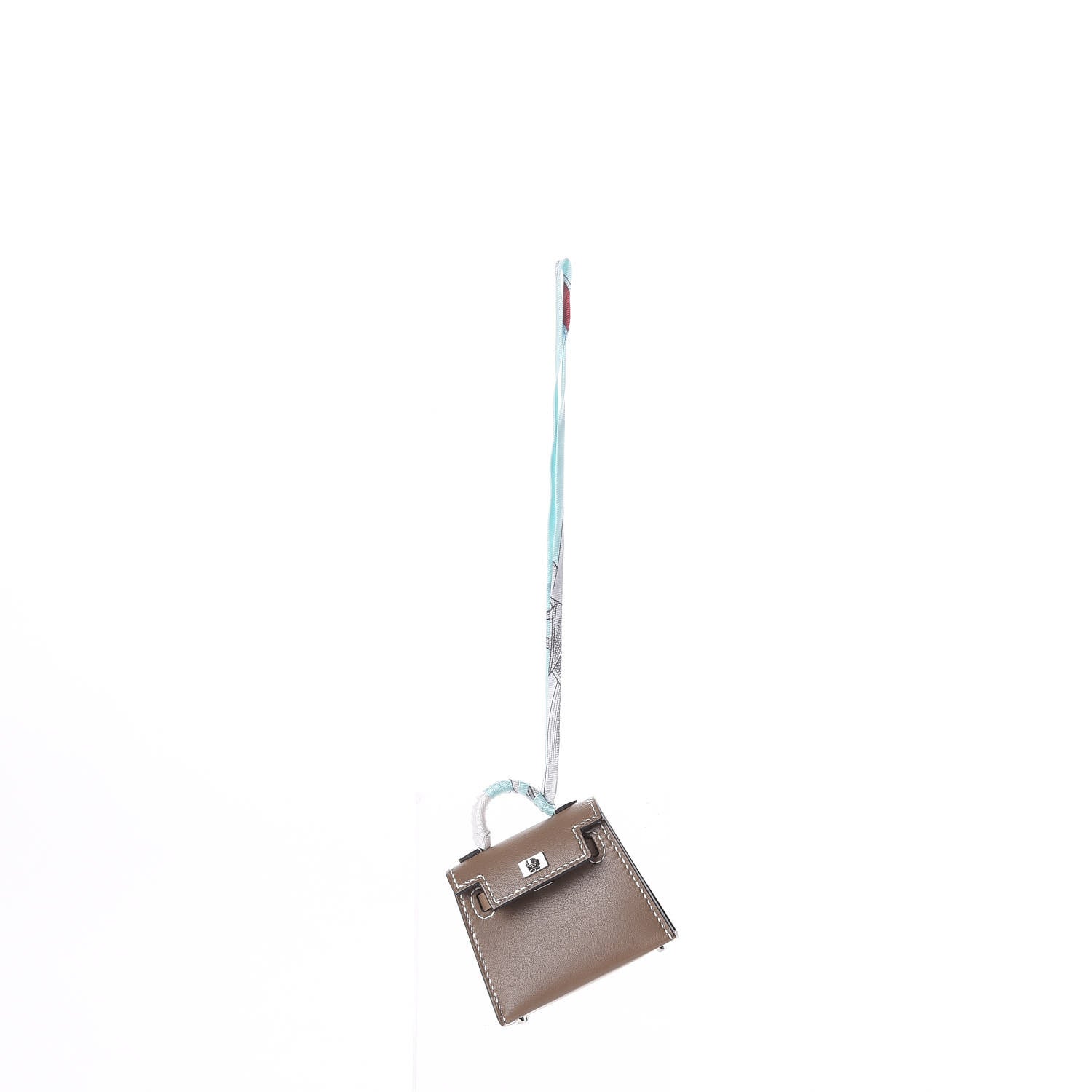 Hermes Tadelakt Mini Kelly Twilly Bag Charm Etoupe 1 of 11