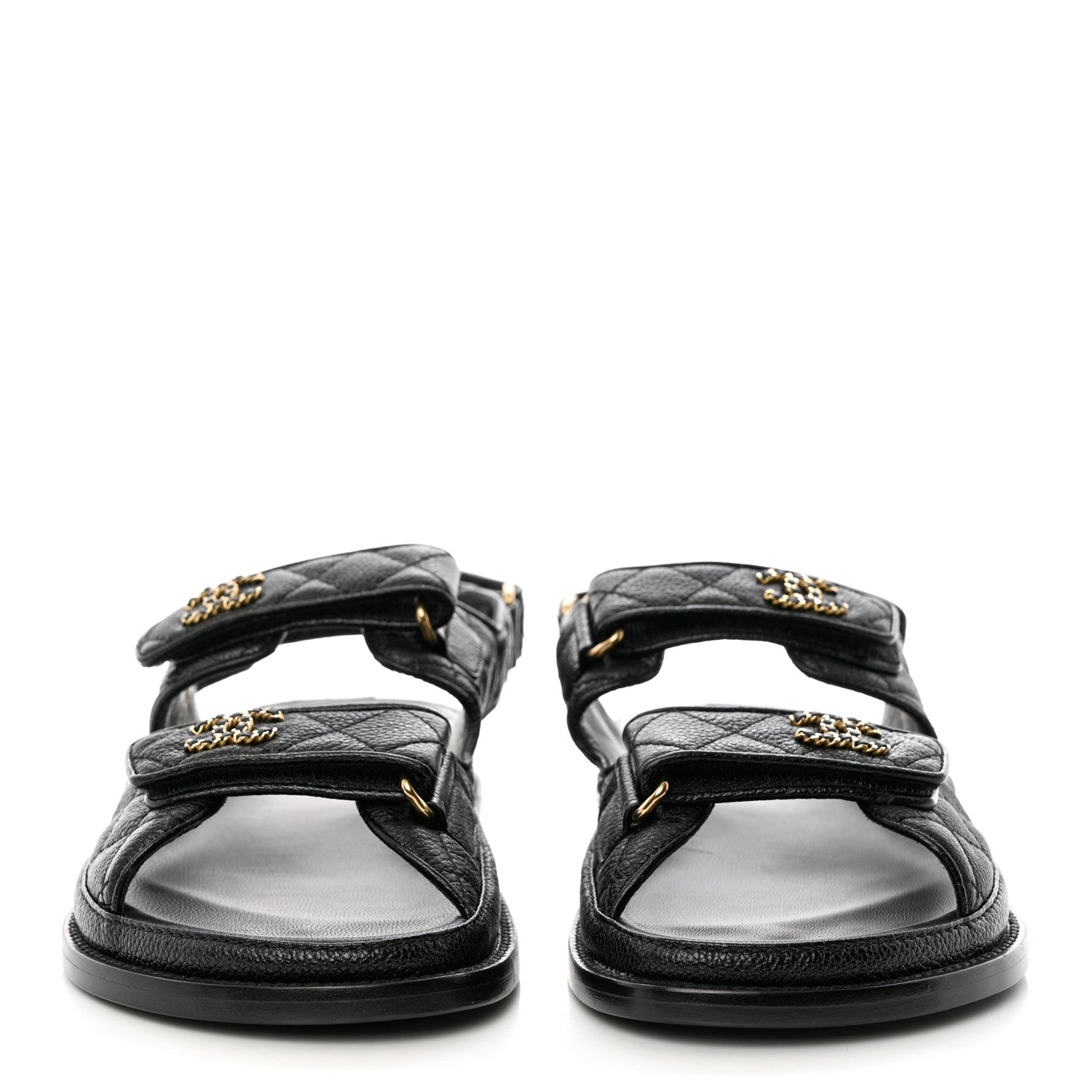 Chanel Grained Calfskin Velcro Dad Sandals 38.5 Black 2 of 9