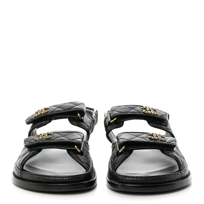 Chanel Grained Calfskin Velcro Dad Sandals 38.5 Black 2 of 9