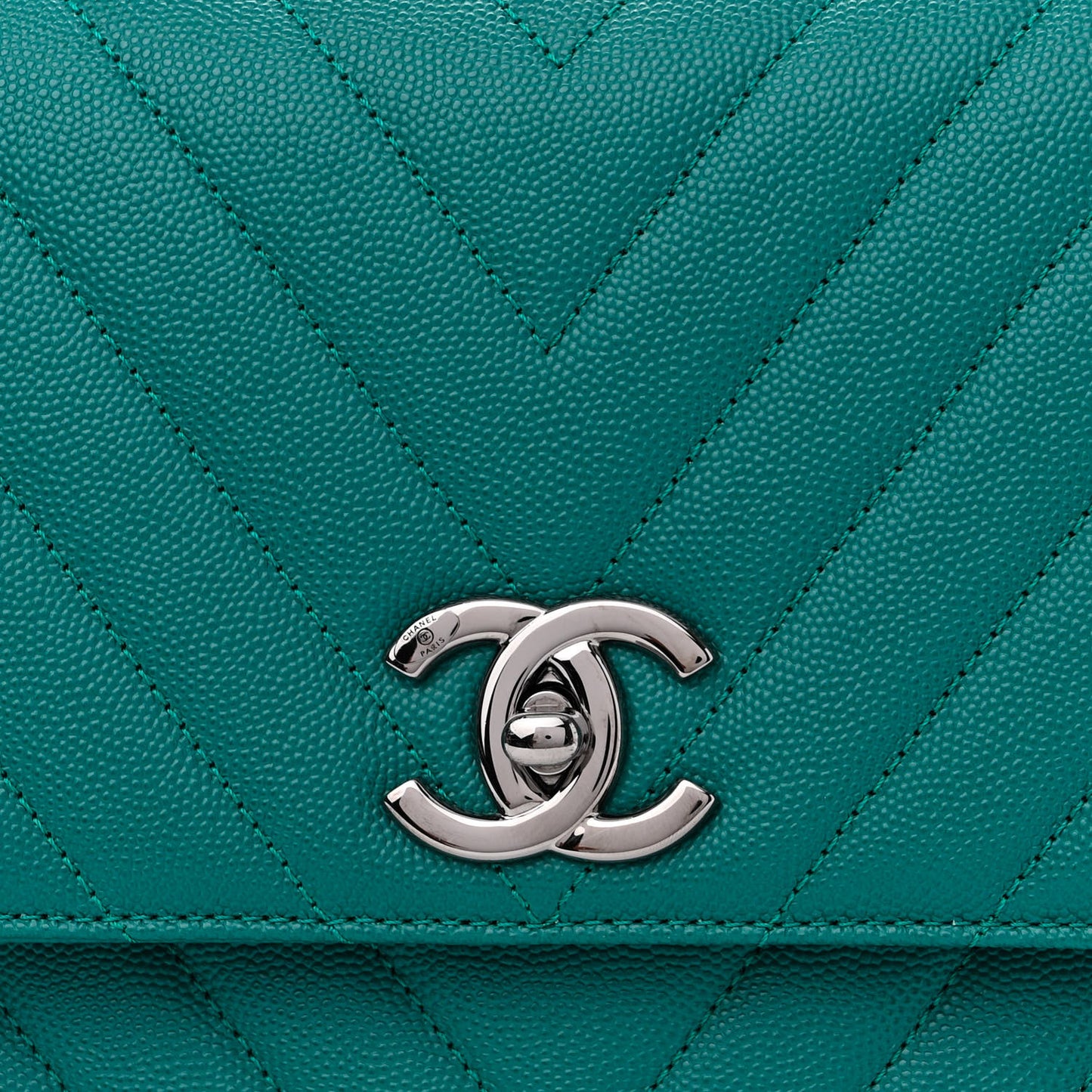 Caviar Chevron Quilted Small Coco Handle Flap Turquoise