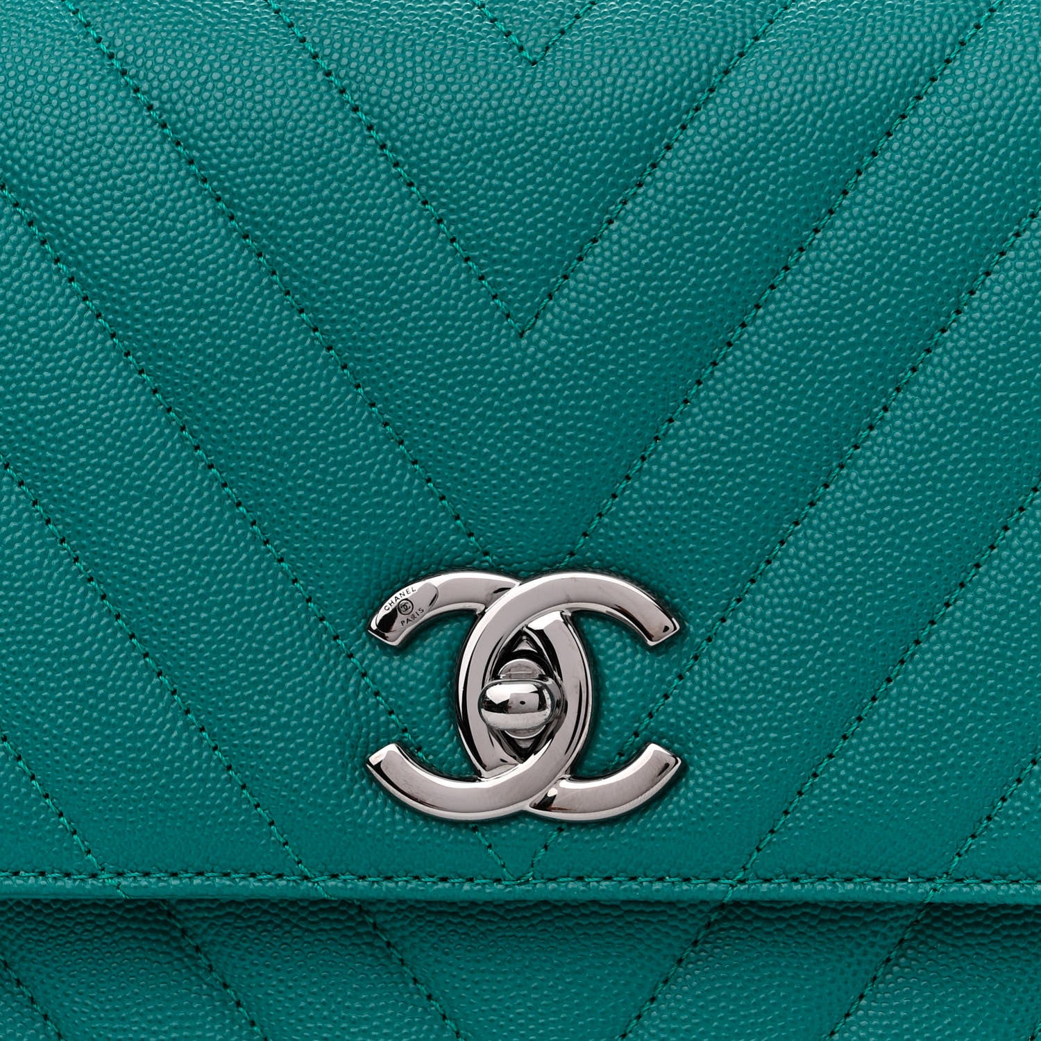 Chanel Caviar Chevron Quilted Small Coco Handle Flap Turquoise 9 of 11