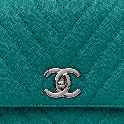 Chanel Caviar Chevron Quilted Small Coco Handle Flap Turquoise 9 of 11
