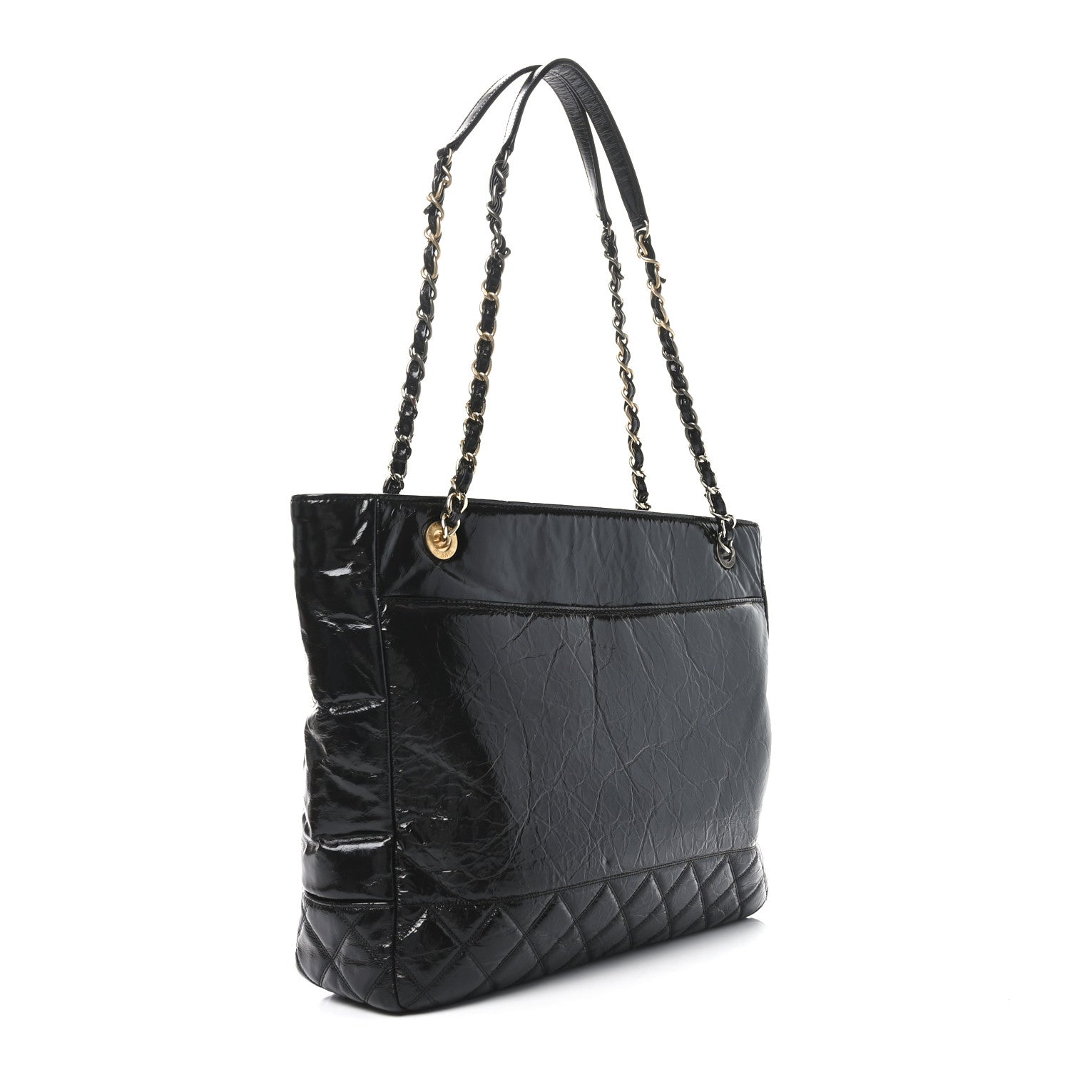 Chanel Shiny Aged Calfskin Quilted Large Shopping Bag Black 2 of 9