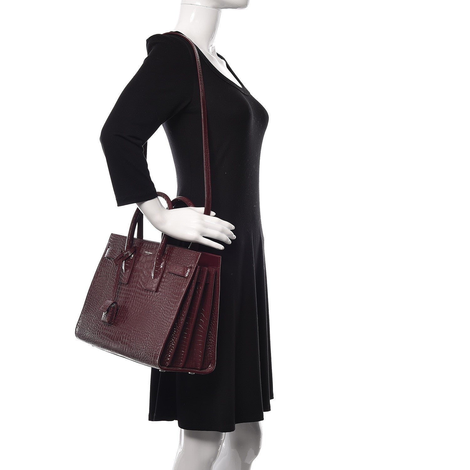 Saint Laurent Calfskin Crocodile Embossed Small Sac de Jour Rouge Legion 2 of 11