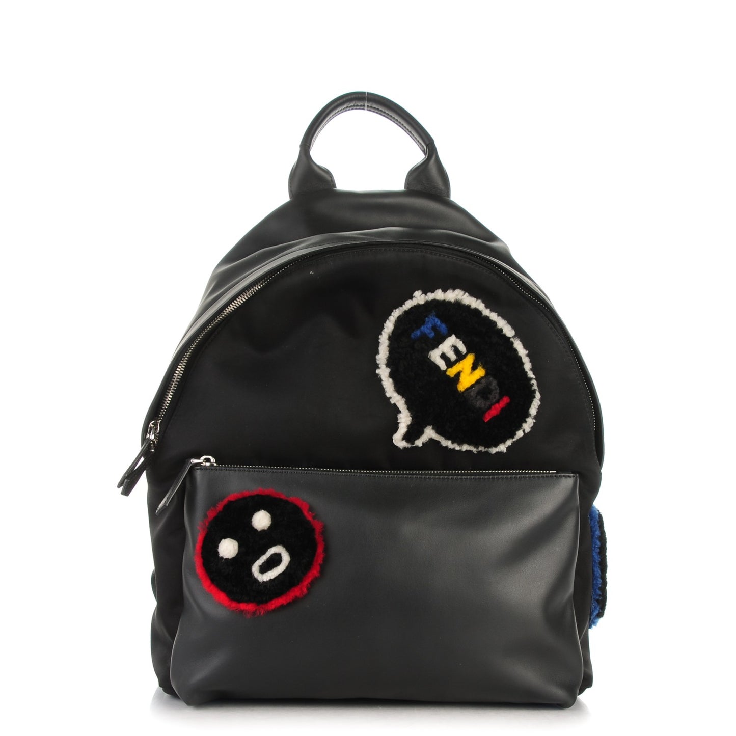 Nylon Calfskin Shearling Emoticon Backpack Black