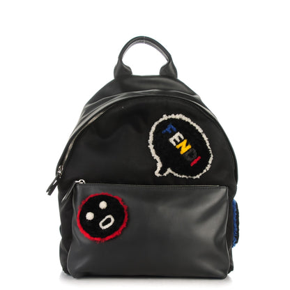 Fendi Nylon Calfskin Shearling Emoticon Backpack Black 1 of 7