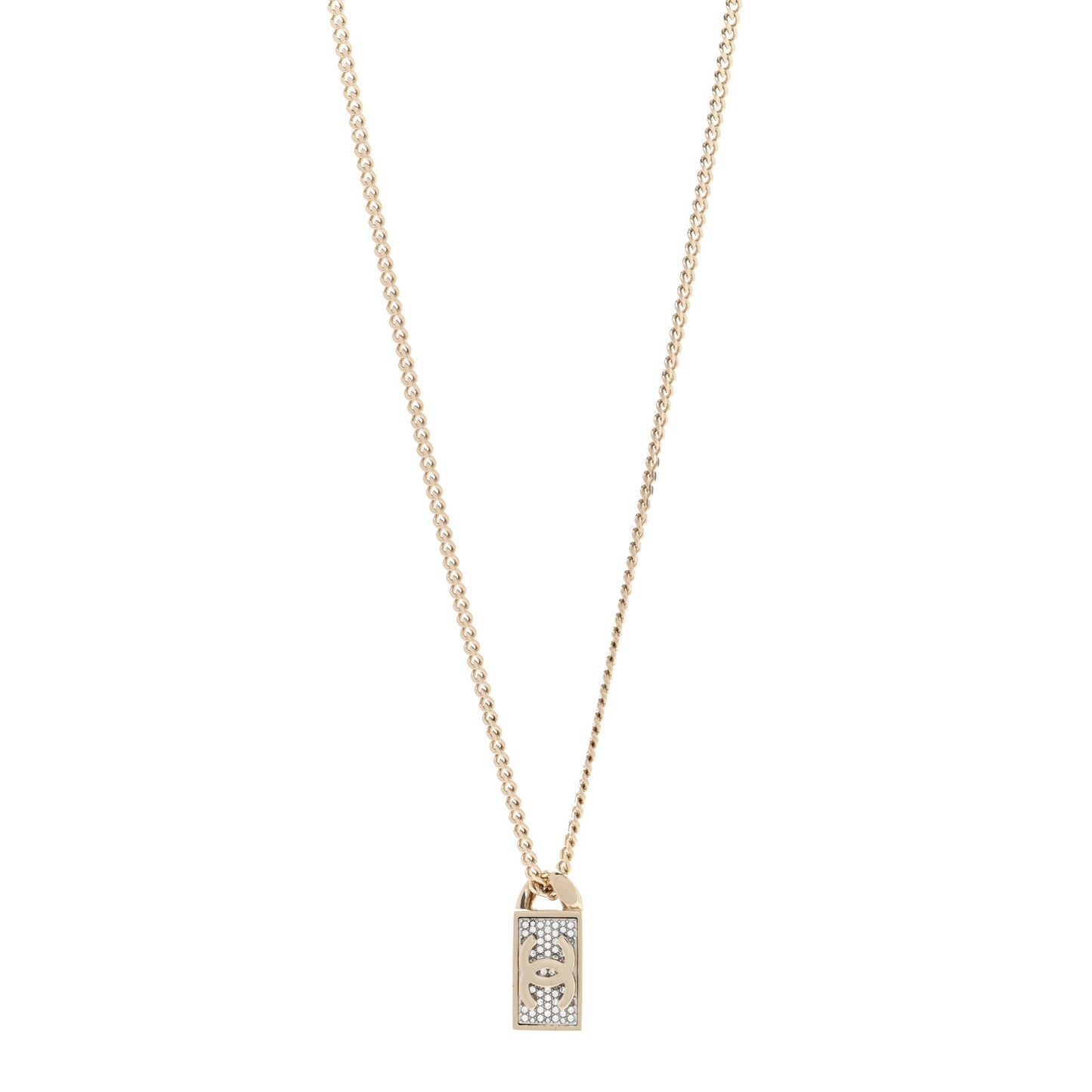 Crystal Dog Tag Chain Necklace Gold