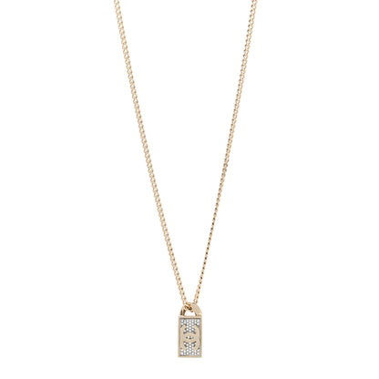 Chanel Crystal Dog Tag Chain Necklace Gold 1 of 7