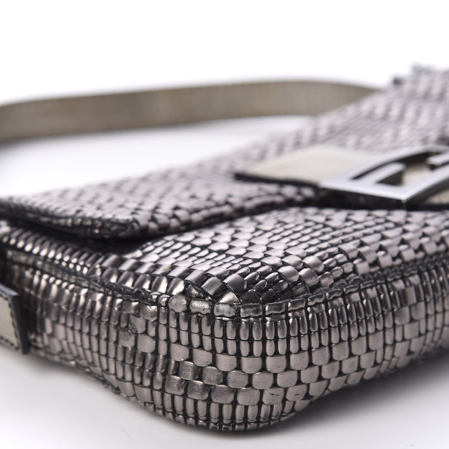 Fendi Metallic Lambskin Woven Baguette Light Grey 5 of 12