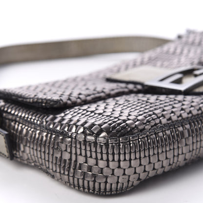 Fendi Metallic Lambskin Woven Baguette Light Grey 5 of 12