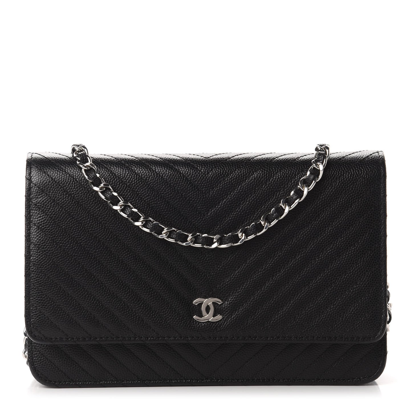 Caviar Chevron Quilted Wallet On Chain WOC Black