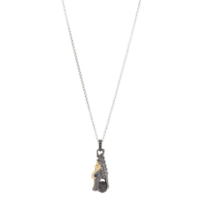 John Hardy Sterling Silver 18K Yellow Gold Black Sapphire Legends Naga Dragon Head Necklace 1 of 6