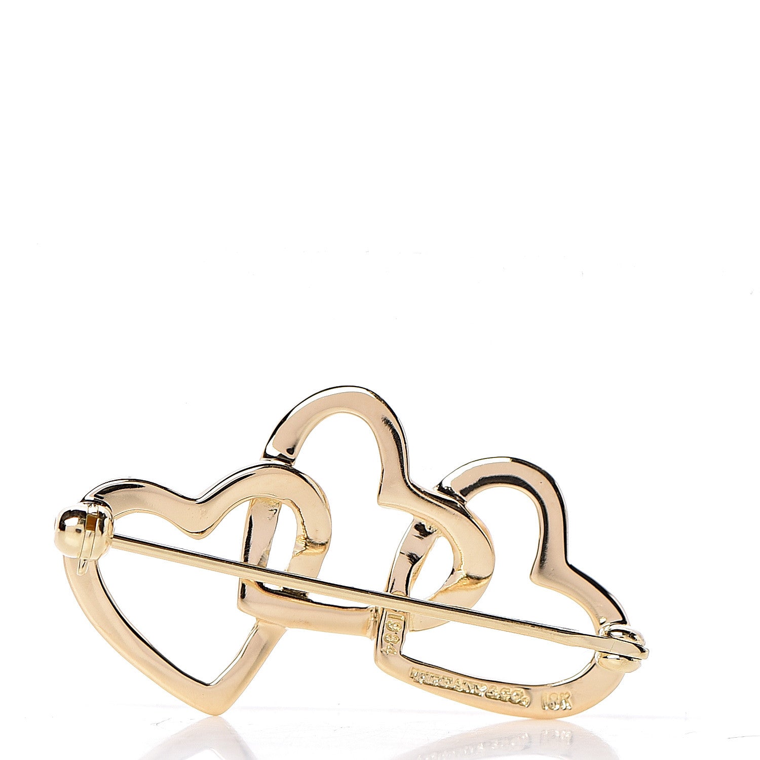 Tiffany 18K Yellow Gold Triple Heart Brooch Pin 3 of 4