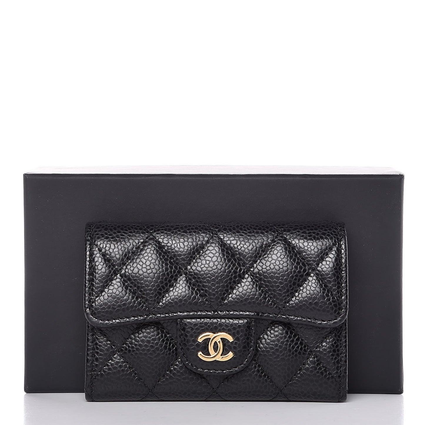 Caviar Quilted Flap Card Holder Black